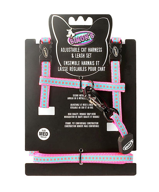 Simon's Adjustable Cat Harness & Leash Set - Pink Flower M